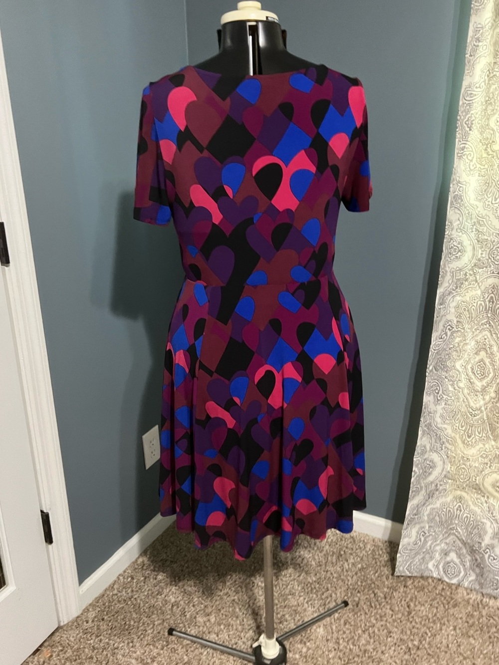 Vibrant Multi-Color Heart Pattern A-Line Dress - Picture 8 of 13